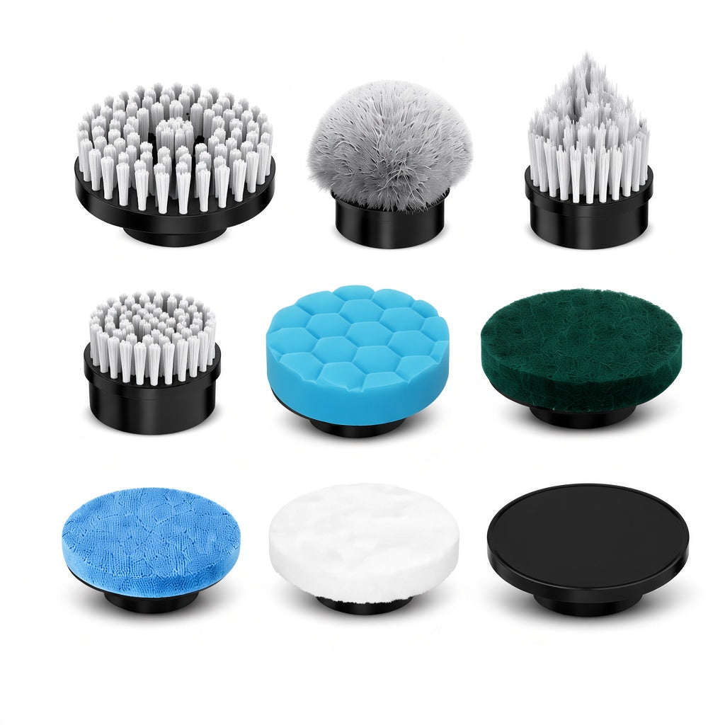 The 9 interchangeable brush heads and pads